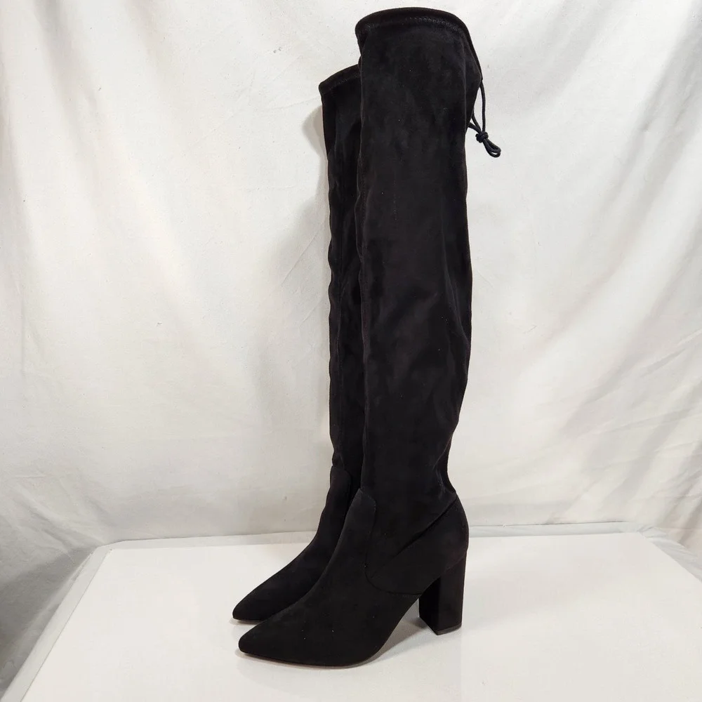 JustFab Aubriana Boots Over The Knee Heeled Suede‎ Women's Size 9 Black